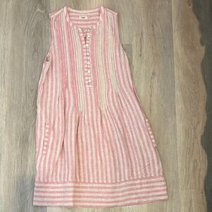 Faherty Pink & White Striped Sleeveless Henley Mini Dress
